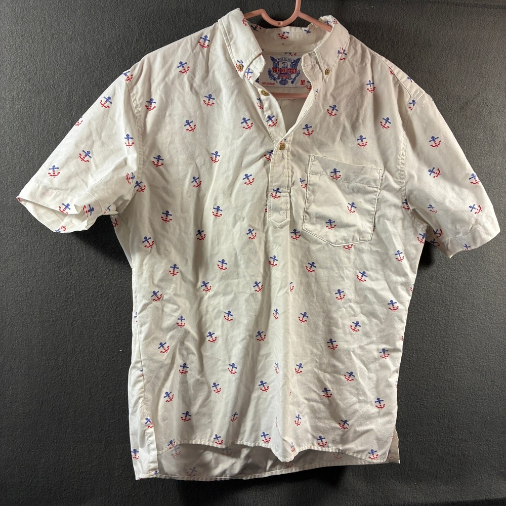 Chubbies The Nutter men cotton Shirt medium Anchor red white blue nautical